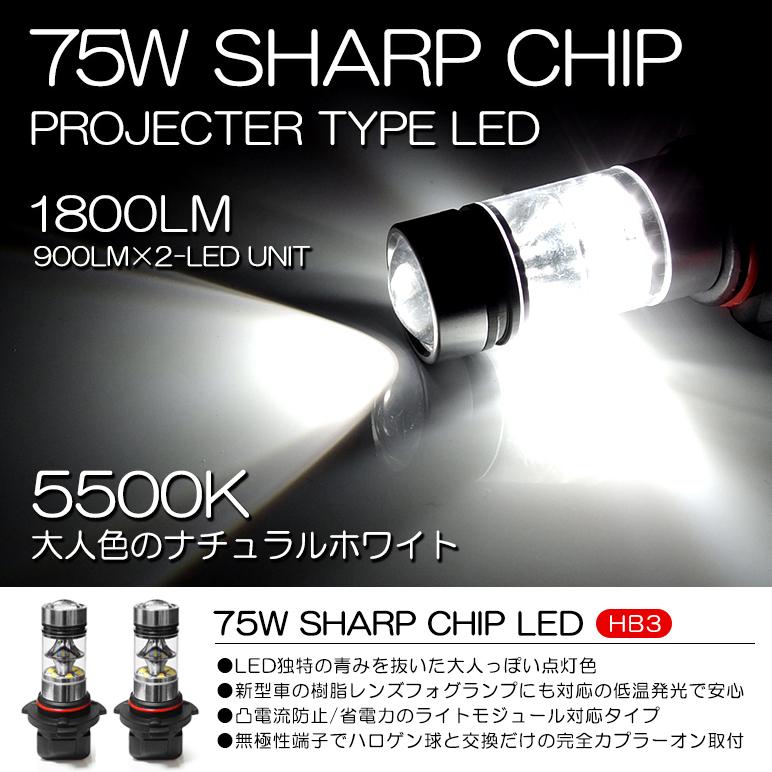 ER系/ER3P 前期/後期 CX-7 LED ハイビーム HB3/9005 75W SHARP プロジェクター拡散 5500K/ナチュラルホワイト 2個/1セット｜possible