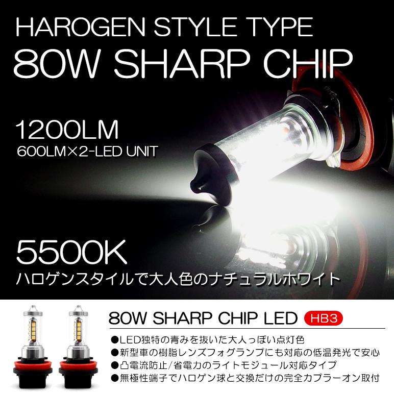 140系 スペイド LED ハイビーム HB3/9005 80W SHARP サイド発光 ハロゲンスタイル 5500K/ホワイト 2個/1セット｜possible