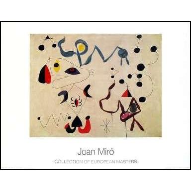 ミロ　「夜の中の女たち」アート絵画 未使用　額入り ジョアン・ミロのプリント - 夜の女性と鳥 1968年 - スペインの