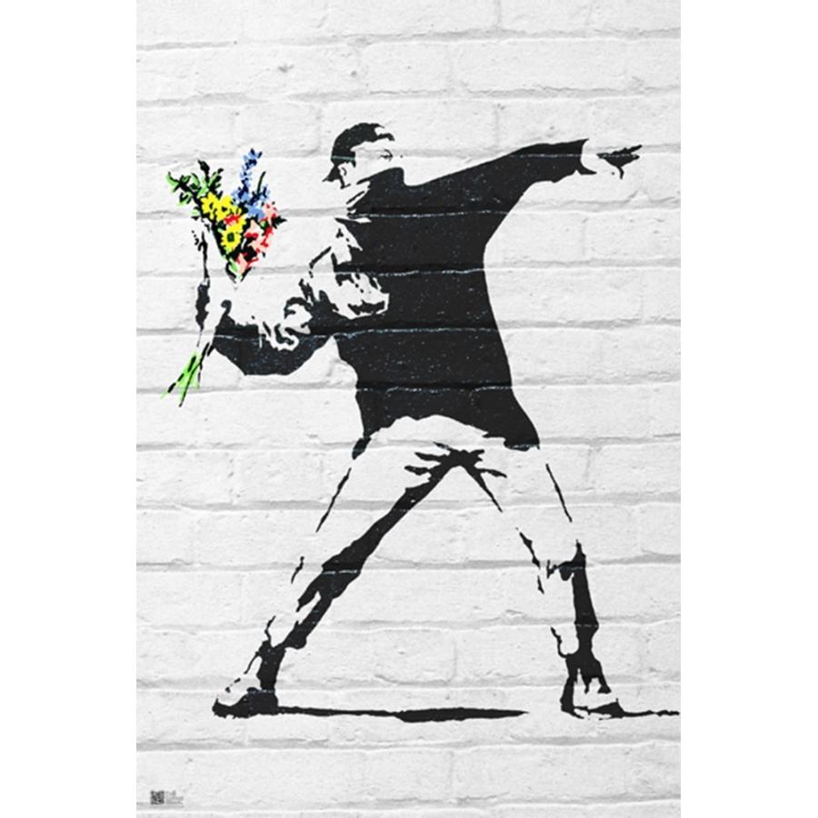 バンクシー ポスター フラワーボンバー Flower Bomber by Banksy 木製アートフレーム付 花束爆弾 91.5×61cm｜posterart