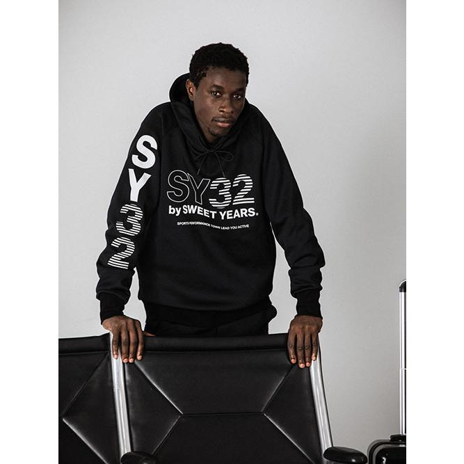 ロシア国営テレビ フーディー パーカー SY32 by sweet years 11702 LOGO P/O HOODIE プルオーバーフーディー BLACK メンズ レディース ラインロゴ ファッション SY32 by sweetyears パーカー メンズ