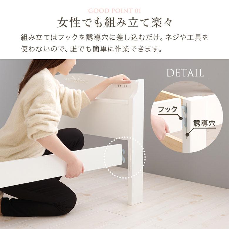 すのこ ベッドフレーム シングルベッド ホワイト 白 コンセント付 棚