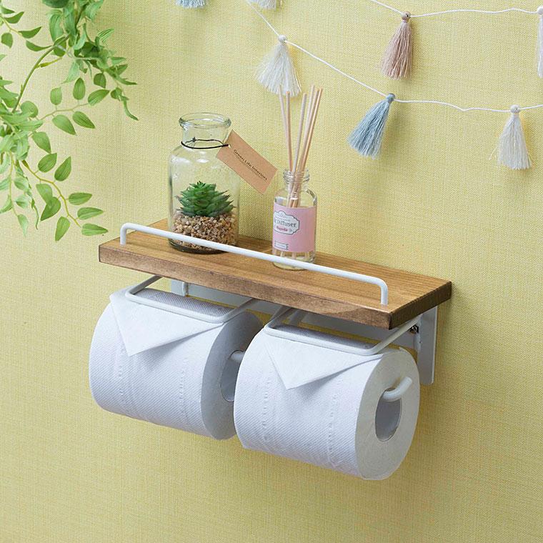 トイレットペーパーホルダー 木製 2連 ダブル 北欧 アンティーク おしゃれ アイアン スチール 棚付き トイレ 収納 一戸建て 賃貸 SIN-20 :etc-432-shv:ポタリコPOTARICO 通販 訳あり品 アンティーク調 トイレットペーパーホルダー 携帯置き 北欧 ブラック