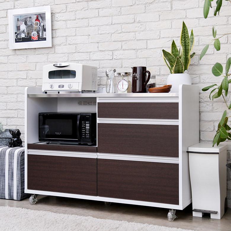 キッチンカウンター 完成品 幅120 食器棚 レンジ台 キッチン収納 作業