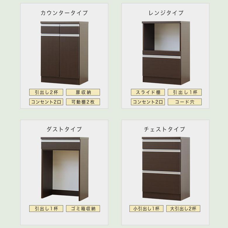 キッチンカウンター 60 レンジ台 スリム 完成品 ゴミ箱収納 日本製 チェスト 作業台 食器棚 キッチン収納 おしゃれ モダン 扉 引出し コンセント付 SLI BR_5