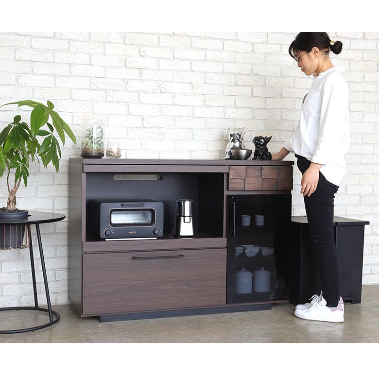 ブラック木製キッチンカウンター キッチンカウンター 120 収納 完成品 食器棚 コルク120カウンター