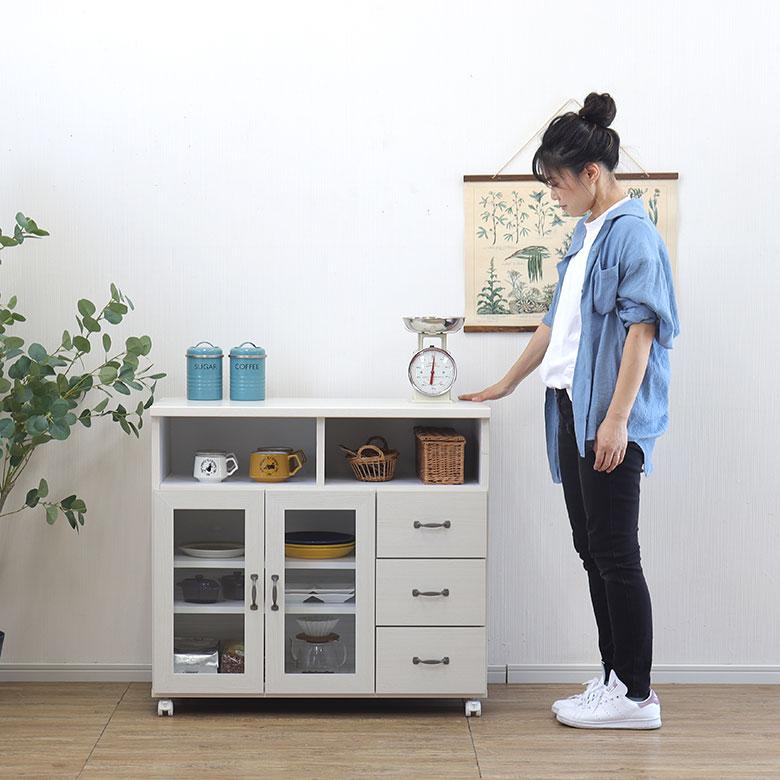 キッチンカウンター 木製 食器収納 幅90 収納 キッチン収納