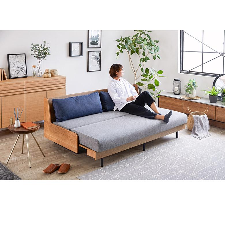 ソファベッド ソファ ごろ寝 伸長 伸縮 180cm 200cm 3人掛け 国産 日本