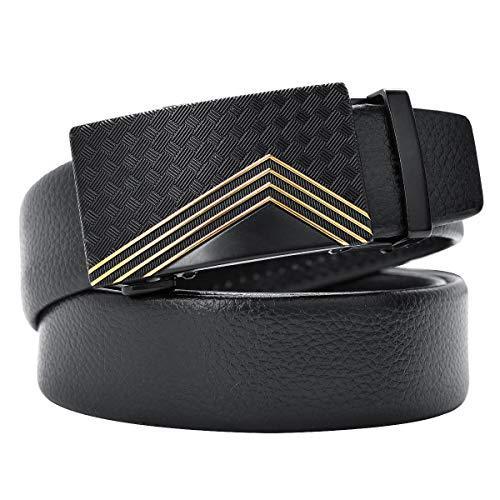 流行 メンズベルト ビジネス 115cm ブラックゴールド 自動バックル無段階調節革ベルト カジュアル紳士のベルト ベルト Hassoncaterers Com
