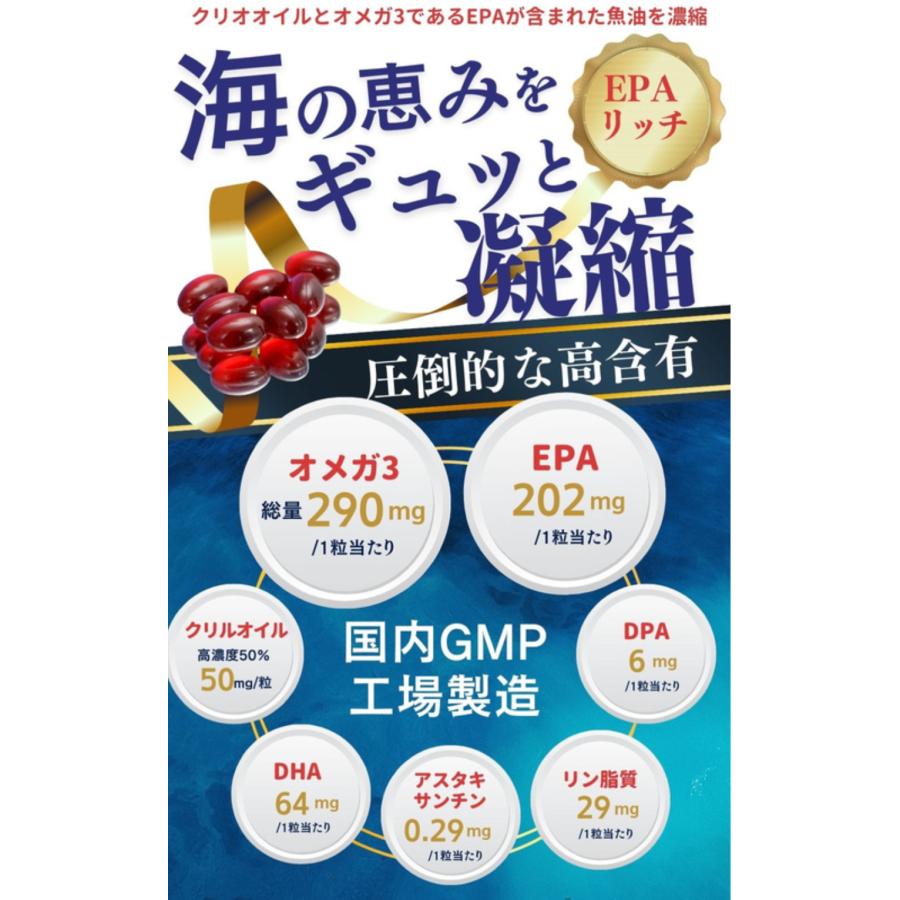 EPAリッチ 30粒/袋 ＜5袋＞ オメガ3脂肪酸290mg/粒 必須脂肪酸 クリルオイル DHA DPA 国内製造 サプリメント fish oil |  | 01