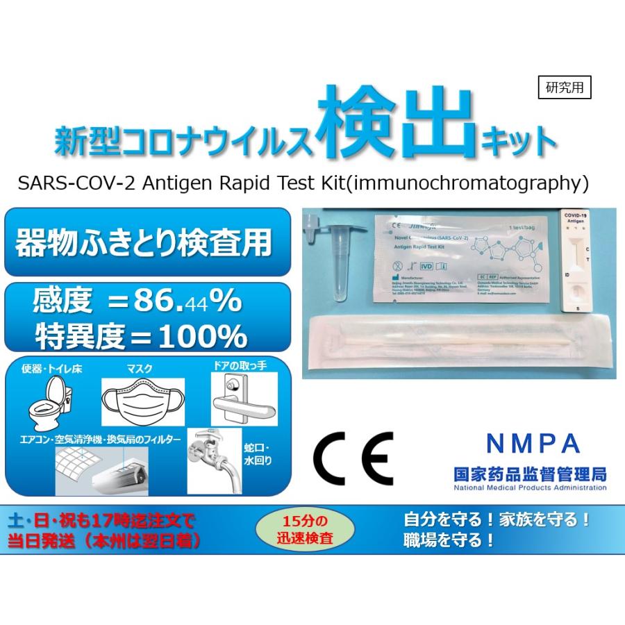 新型コロナウイルス検出キット（器物・手・鼻・口ふきとり検査用）＜5検査分＞研究用　便器・トイレ床・マスク・机・抗原検査キット　XBB.1.5　オミクロン | 