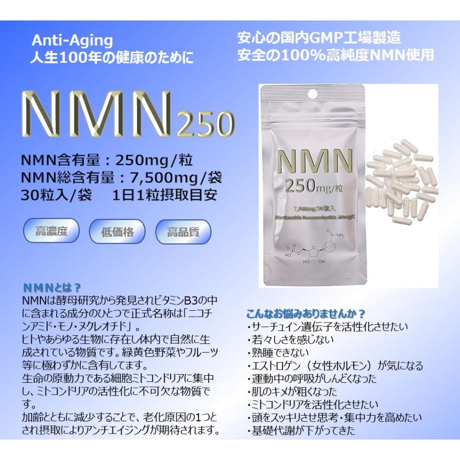 NMN250＜10袋＞250mg/粒　30粒入/袋　7,500mg/総量　純度100%　日本製｜poteri-sutoa｜02