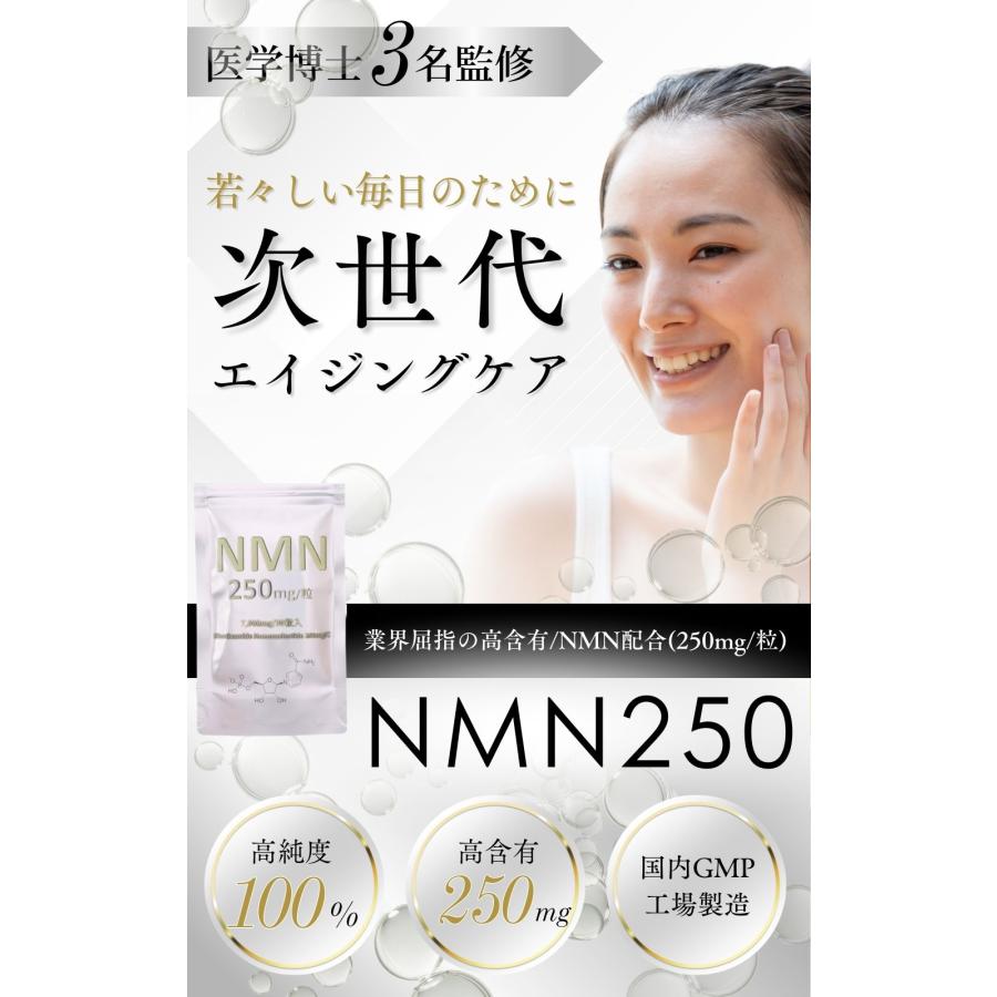 NMN250＜5袋＞250mg/粒 30粒入/袋 7,500mg/総量 純度100% 日本製 : ぽ