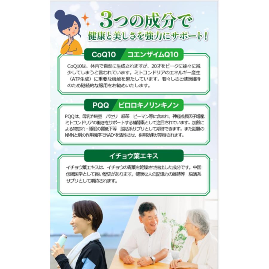 PQQ20mg　CoQ10 50mg イチョウ葉エキス60mg ＜１＞植物性カプセル 脳活 記憶力 物忘れ ミトコンドリア NMN NAD? 虹メディカル |  | 02