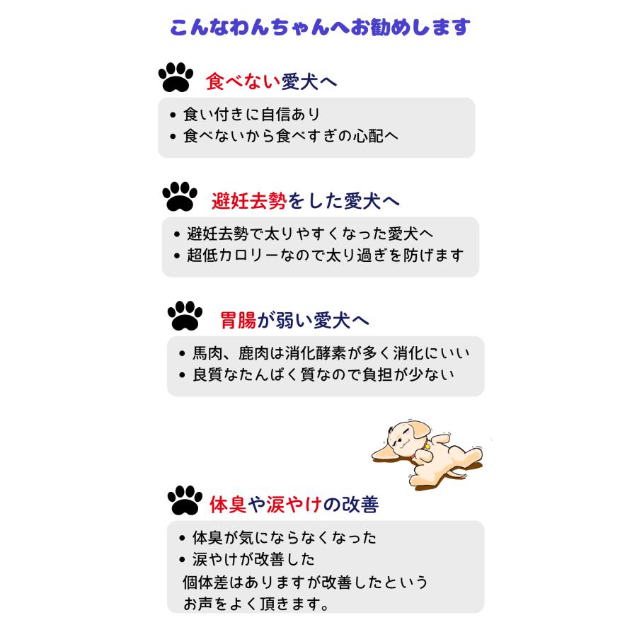 犬 ドッグフード 無添加 国産 鹿 鶏 馬 小型犬 シニア犬用ドライフード 愛犬ワンダフル 鹿馬ハーフ＆ハーフ 小粒 普通粒 800g 5個_11