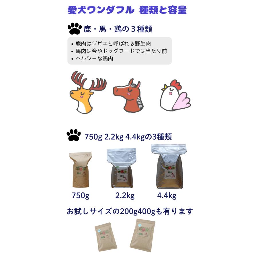 犬 ドッグフード 無添加 国産 鹿 鶏 馬 小型犬 シニア犬用ドライフード 愛犬ワンダフル 鹿馬ハーフ＆ハーフ 小粒 普通粒 800g 5個_12