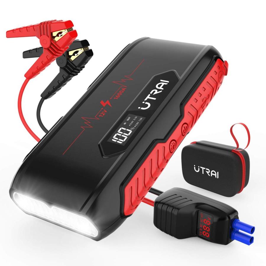 好評 Utrai ジャンプスターター 000mah 電圧測定機能付き ピーク電流1600a 12v車用 7lガソリンエンジン車 6lディーゼル車に対応 保護機能搭載 高輝度ledライト 人気が高い Neighborhauls Com