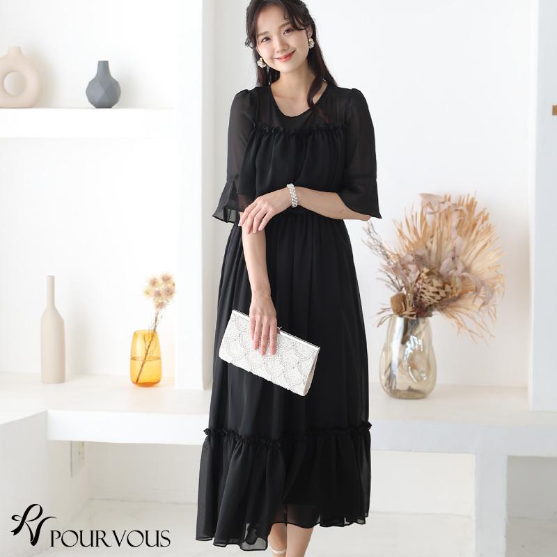 PourVous 母親 小柄 ミセス ワンピース おしゃれ 顔合わせ