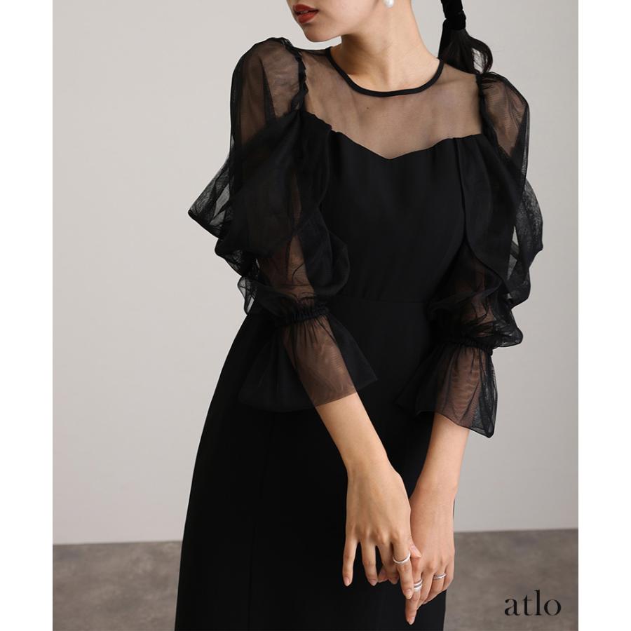 パーティードレス 結婚式 ワンピース 体型カバー ドレス オケージョンドレス 大きいサイズ オフショルダー フォーマル 服装 20代 30代 40代 七分袖 マキシ丈の画像