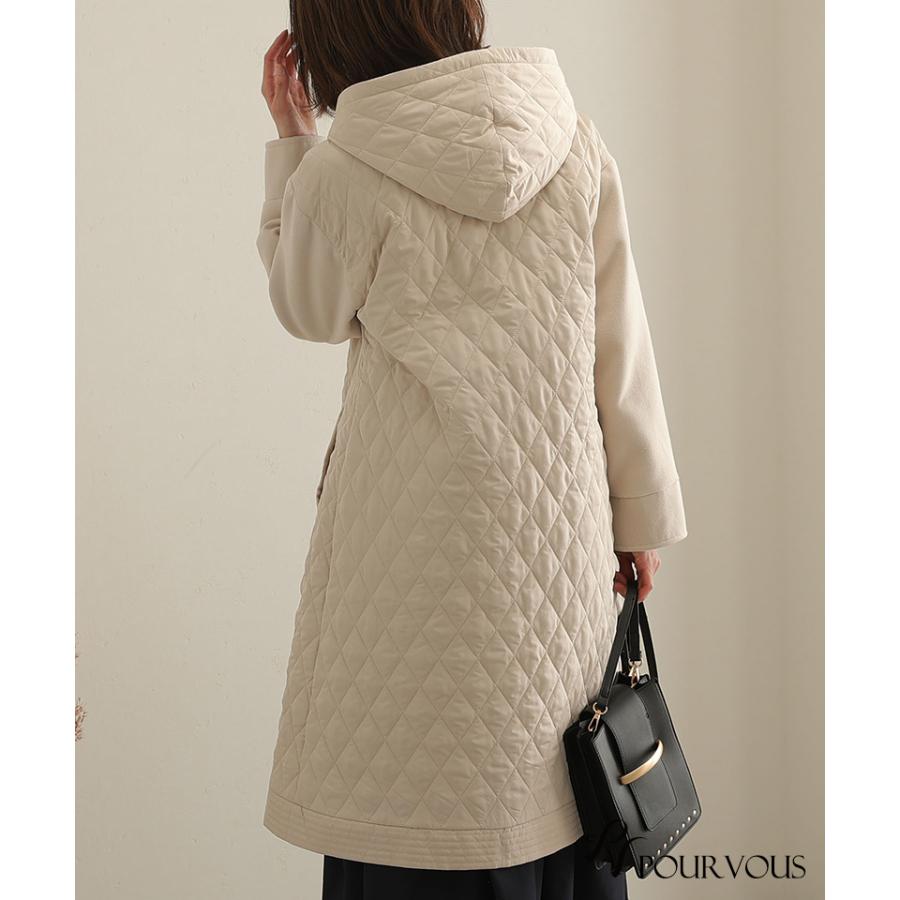 983212217 キルティングコート コート アウター スプリングコート レディース ロング 大きいサイズ 冬 秋 女の子 40代 ジャケット ファーコート あったか 秋服 ロング丈 ロングコート アウター Aライン レディースコート レディースファッション 冬 防寒 シンプル フード 無 PourVous（プールヴー） キルティングコート コート アウター