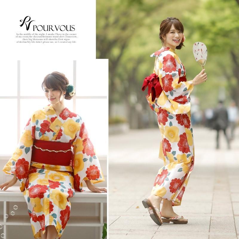 特価ブランド 下駄 Yu008 4点セット浴衣 大正ロマン ゆかた 帯 下駄 4点セット浴衣 帯 下駄 4点セット 半幅帯 花柄 レトロモダン 花 牡丹 古典柄 モダン 黄 白地 赤 椿 白 浴衣 レトロ レディース セット ゆかた 浴衣セット 女性 大人 花火大会 帯 夏祭り 女の子