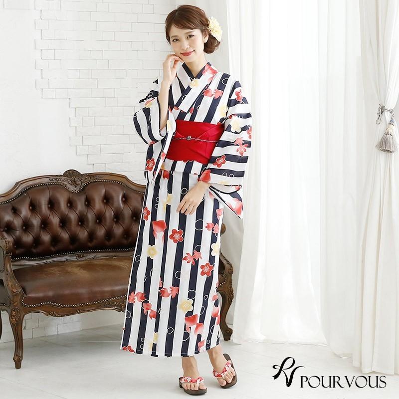 PourVous 浴衣 レディース セット 半巾帯 反物 帯 レトロ 安い 50代 10