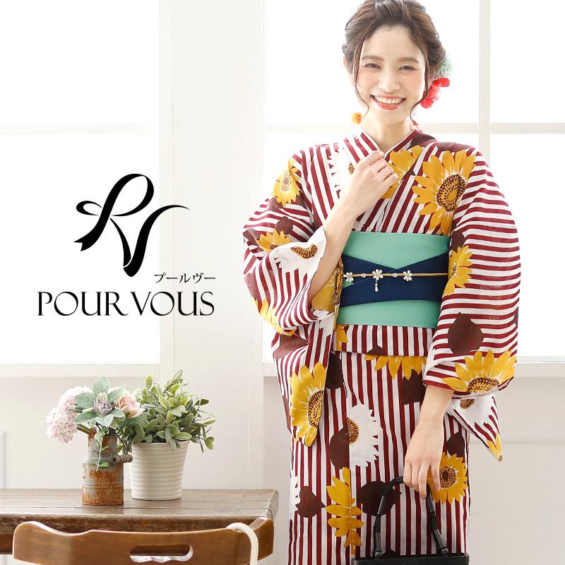 PourVous 浴衣 レディース セット 半巾帯 反物 帯 レトロ 安い