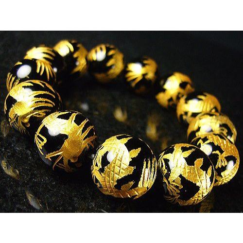 芦屋ダイヤモンド 本物オニキスALL金龍 彫り 天然石 ブレスレット 希少