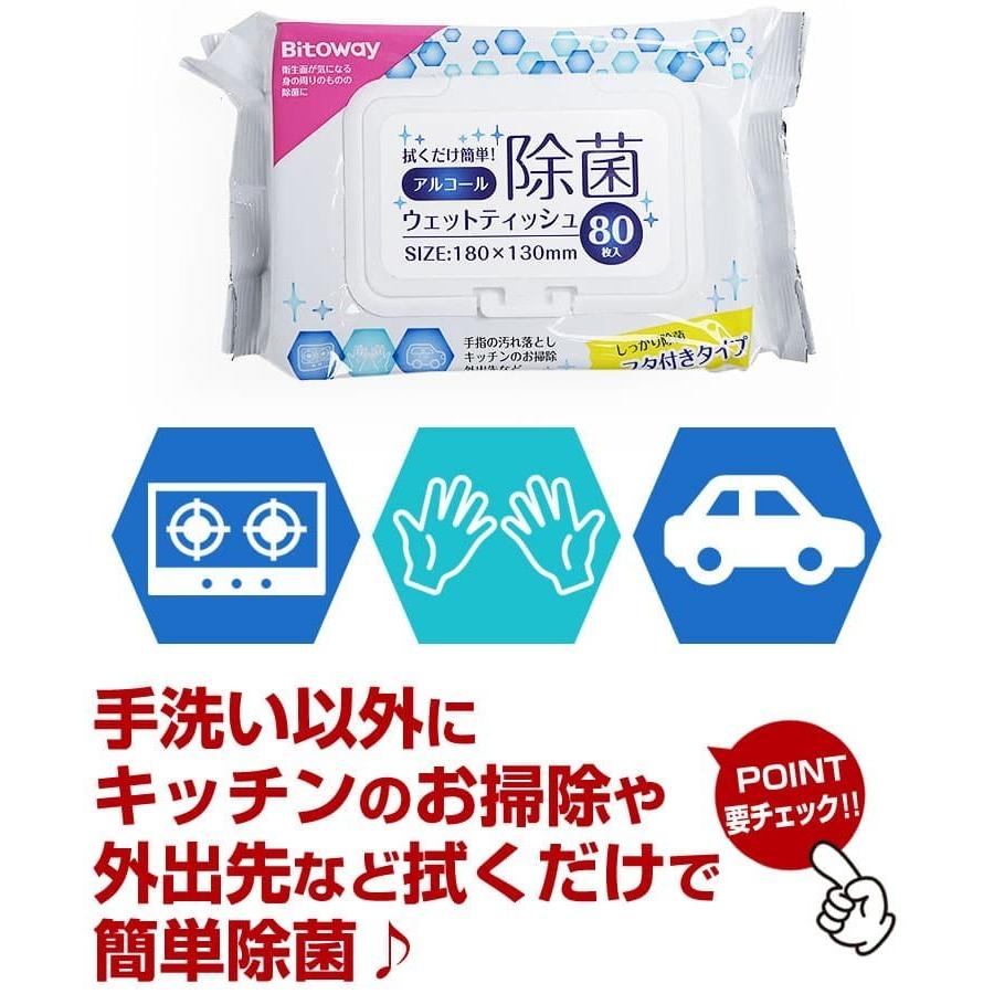 5袋セット1,980円送料無料 手洗い用 アルコール除菌ウェットティッシュ 【1袋が大容量80枚入り】フタ付きタイプ 安心の日本のメーカー製|power-house-again|02