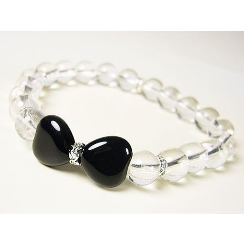 ハートリボン・ブレスレット/ロンデル飾り天然石パワーストーン