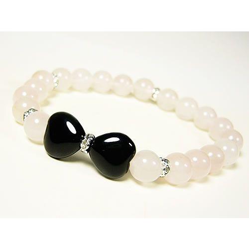 ハートリボン・ブレスレット/ロンデル飾り天然石パワーストーン