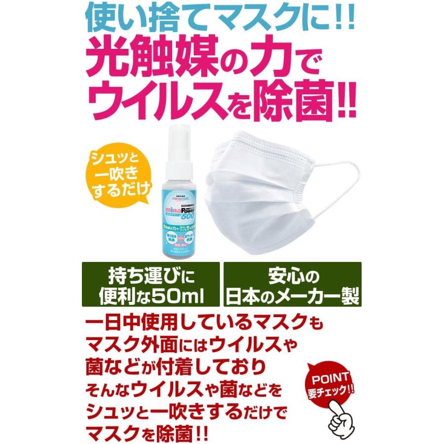 ★完売御礼★＼2本セット1,980円送料無料／使い捨てマスクに「光触媒」の力でウイルス除菌スプレー 持ち運びに便利 50ml 安心の日本のメーカー製｜power-house-again｜04