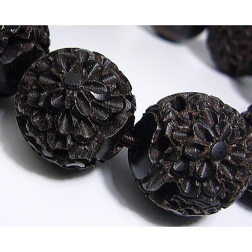 白檀or黒檀 手彫り彫刻 念珠 ブレスレット 19〜20mm : パワー
