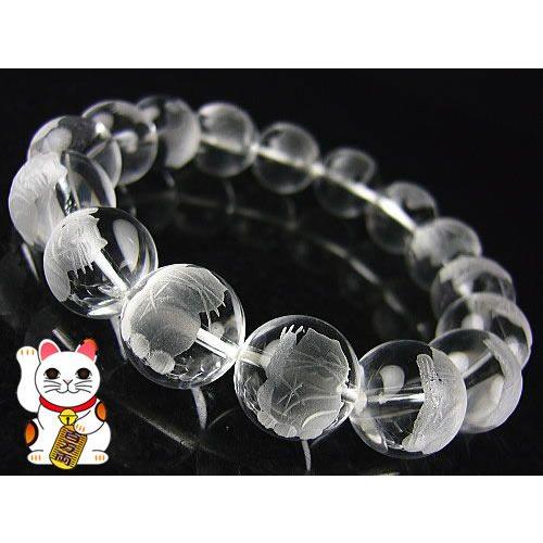 金運  招き猫/水晶パワーストーン/天然石ブレスレット=天然水晶　　ネコポス発送 CP30
