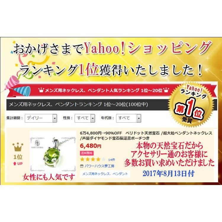 ペリドット 天然宝石 超大粒 ネックレス 6万6,000円が70％OFF 送料当店負担  芦屋ダイヤモンド宝石保証書ポーチつき 男女兼用｜power-house-again｜03