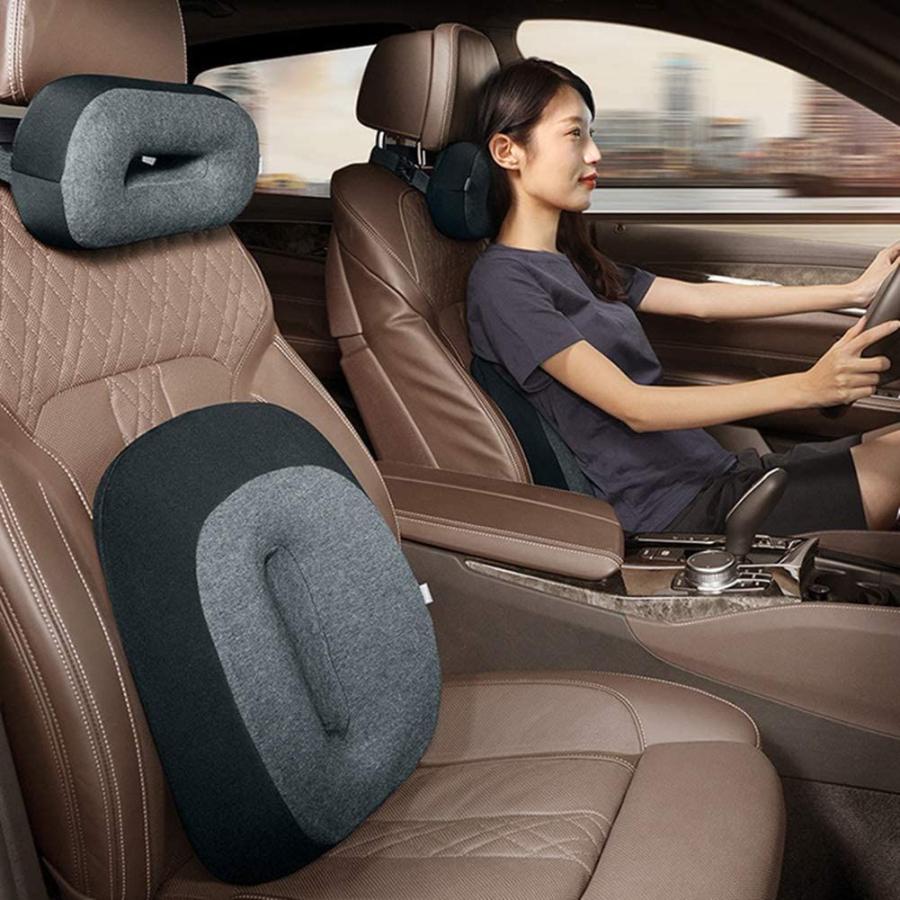 Zukida 車 ヘッドレスト 低反発 車用ネックパッド 腰クッション ２点セット 車用腰枕 首枕 ネックピロー 腰痛対策 頚椎サポート背中 マート