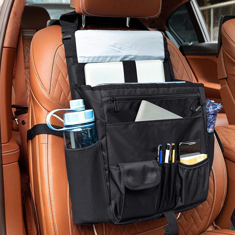 Luxja 車用収納ポケット 蓋付き 車 在庫処分 助手席 多いポケット 収納 ブラック 持ち運びやすい 車用収納バッグ