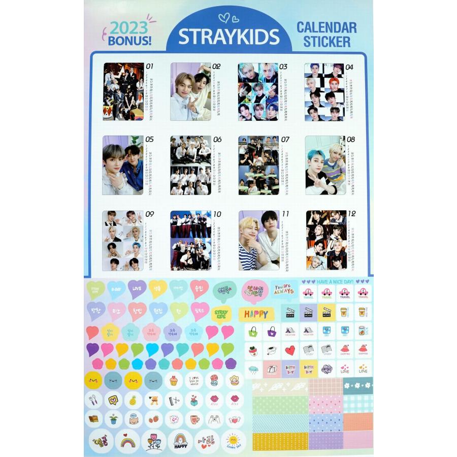 STRAY KIDS ストレイキッズ グッズ 大判 壁掛け カレンダー 2023年 (令和5年) + カレンダー ステッカーセット|powerselect|06