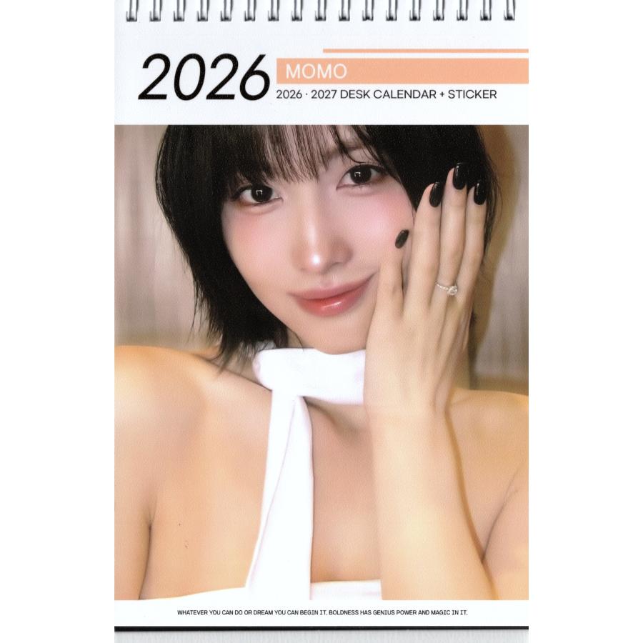 TWICE モモ MOMO グッズ 卓上 カレンダー (写真集) 2026 ~ 2027年 (2年分) + ステッカーシール [12点セット] | 