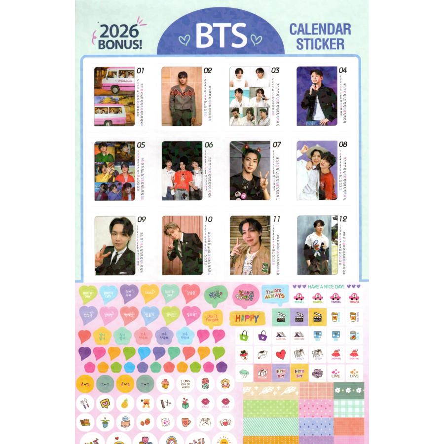BTS グッズ 大判 壁掛け カレンダー 2026年 (令和8年) + ステッカー