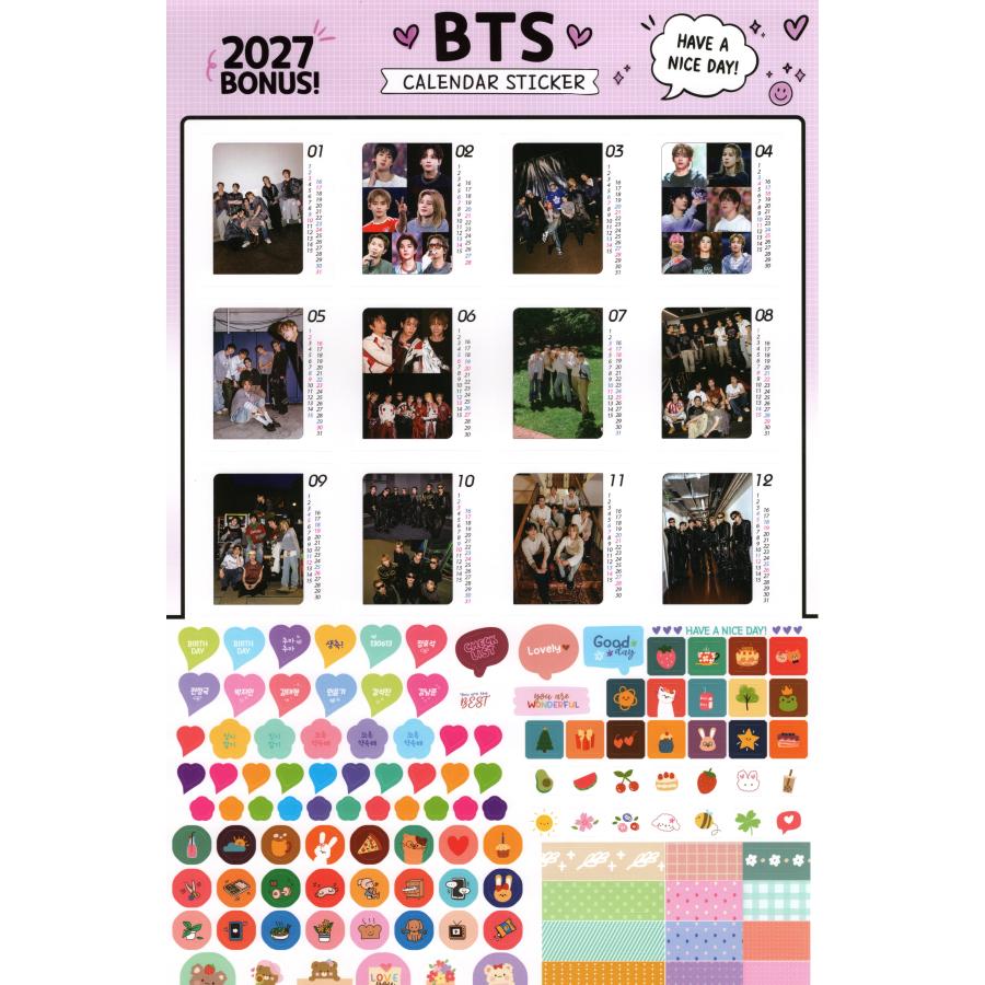 BTS グッズ 大判 壁掛け カレンダー 2027年 (令和9年) + ステッカー