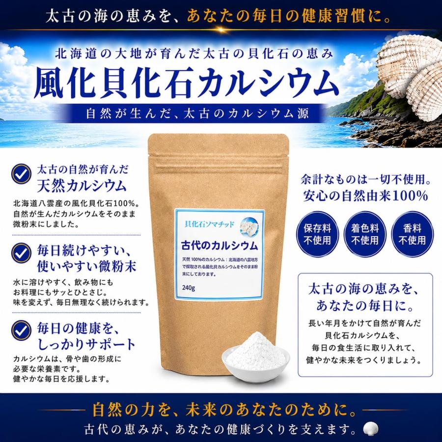 最新 北海道の八雲 風化貝ソマチッド粉末 『古代のカルシウム』240g