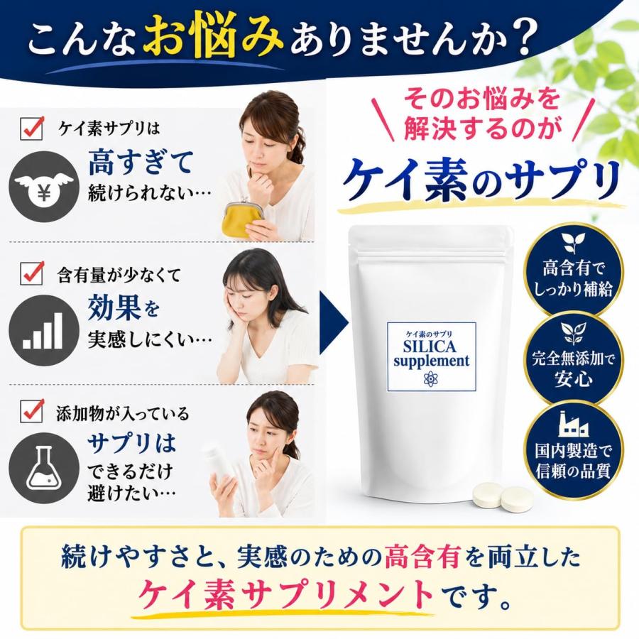 最新版 ケイ素のサプリ 2袋/1ヶ月分62粒入×2【国内製造】食品素材100