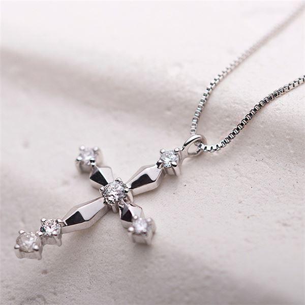 ダイヤモンド ネックレス クロス 0.1ct K18 ホワイトゴールド 十字架 クロスモチーフ ペンダントの画像