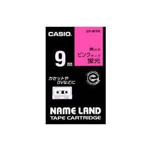 （まとめ）カシオ CASIO 蛍光テープ XR-9FPK 桃に黒文字 9mm〔×5セット〕
