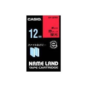 （まとめ）カシオ CASIO 蛍光テープ XR-12FRD 赤に黒文字 12mm〔×5セット〕