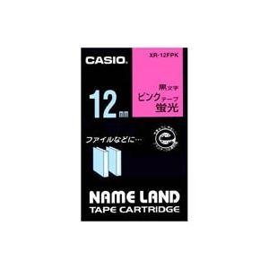 （まとめ）カシオ CASIO 蛍光テープ XR-12FPK 桃に黒文字 12mm〔×5セット〕