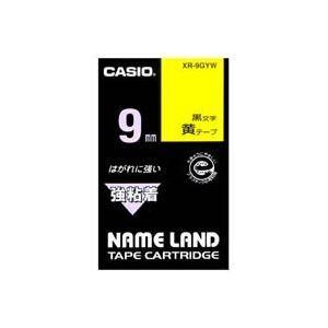 （まとめ）カシオ CASIO 強粘着テープ XR-9GYW 黄に黒文字 9mm〔×5セット〕