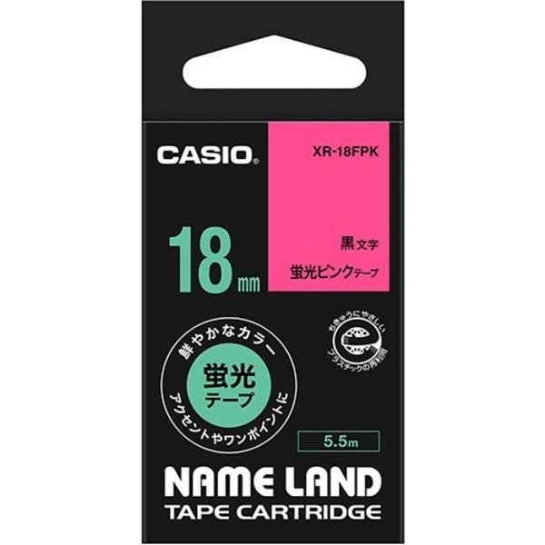 （まとめ） カシオ CASIO ネームランド NAME LAND スタンダードテープ 18mm×5.5m 蛍光ピンク／黒文字 XR-18FPK 1個 〔×4セット〕