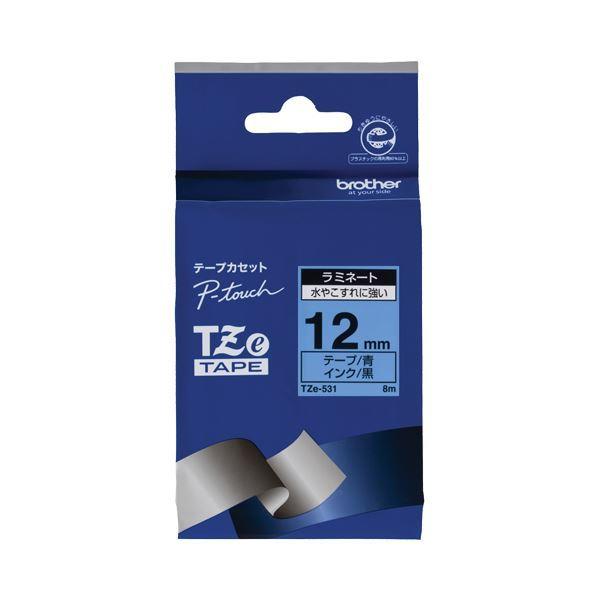 （まとめ） ブラザー BROTHER ピータッチ TZeテープ ラミネートテープ 12mm 青／黒文字 TZE-531 1個 〔×4セット〕